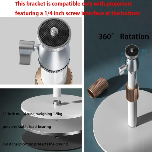 Miniatura 5 de HVAYING Pico - Soporte para proyector con base de metal estable, extensión flexible y ajuste de ángulo, gestión de cables, interfaz de 1/4