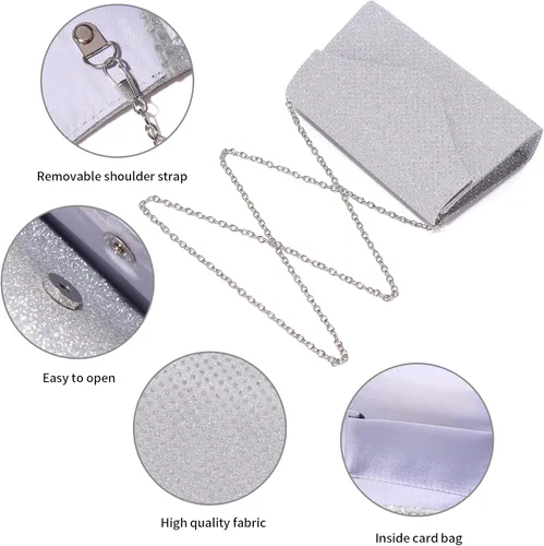 Miniatura 5 de Labair Bolso de noche para mujer, con purpurina brillante, bolso de mano para fiesta de boda, bolso cruzado de hombro