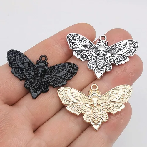 Miniatura 5 de 20PCS Skull Head Moth Pendant Alloy Gothic Moth Charms Death Head Insect Jewelry Charms For Jewelry Making DIY Bracelets Necklaces Crafts