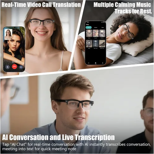 Miniatura 7 de Lentes inteligentes AI para hombres y mujeres, Bluetooth 6.0 con 164 idiomas (traducción en tiempo real), lentes de sol fotocromáticos, diseño