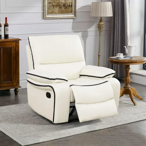Miniatura 17 de Muebles de sala de estar, sofá reclinable de cuero, sofá reclinable manual con portavasos para casa/dormitorio/oficina/apartamento (negro/1 pieza)