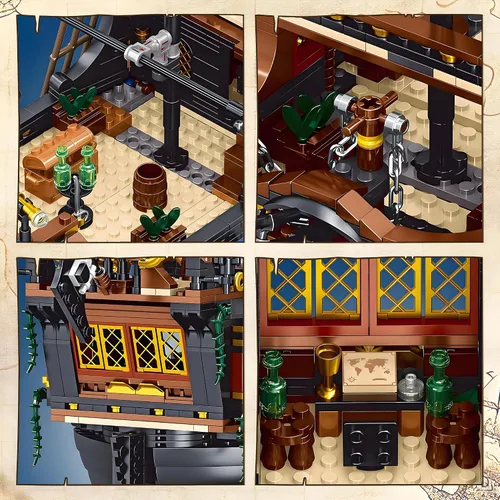 Miniatura 3 de Mini kit de construcción de barco pirata de 1328 piezas, bloques creativos del Caribe Adventure Kits de construcción, regalo perfecto