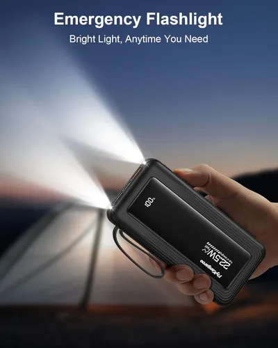 Miniatura 4 de Cargador portátil con cables integrados, batería de 10,000 mAh delgada, carga rápida de 22.5 W, banco de energía con pantalla LED USB C, 6 salidas