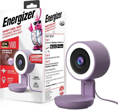 Miniatura 8 de Energizer Cámara interior inteligente con cable 2K con luz para visión nocturna, Wi-Fi de 5 GHz y 2.4 GHz, plegable para privacidad, acceso remoto