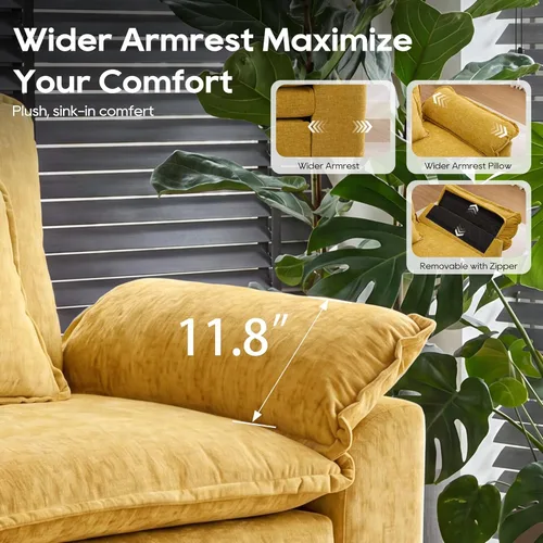 Miniatura 6 de URRED Sofá modular de gran tamaño, 87 pulgadas en forma de L, moderno y cómodo sofá nube con otomana móvil y almohadas, sofás de asiento profundo