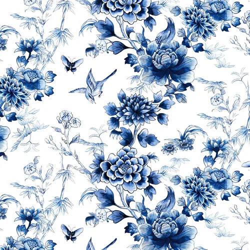RUSPEPA Papel tapiz autoadhesivo para despegar y pegar, diseño de flores azules y blancas, autoadhesivo, extraíble, papel de contacto decorativo