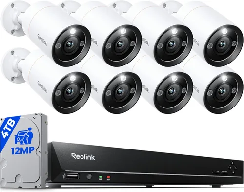 REOLINK Sistema de cámara de seguridad 12MP Comercial, 8 piezas 12MP H.265 cámaras de seguridad PoE para exteriores, detección de personas,