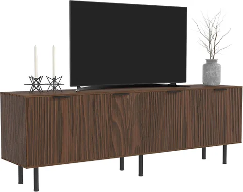 Miniatura 9 de Soporte de TV para TV de 80 pulgadas, soporte de TV acanalado para sala de estar, soporte de TV moderno de mediados de siglo con estante ajustable