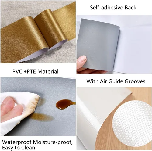Miniatura 5 de Papel tapiz metálico para despegar y pegar, moldura flexible, autoadhesiva, líneas de pared, líneas de borde para baño, cocina, hotel, bricolaje