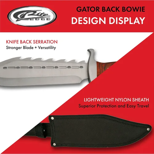 Miniatura 4 de SZCO Full Tang Gator - Cuchillo para desollar la espalda de 15 pulgadas, cuchillo de campamento con mango de madera y hoja de acero inoxidable