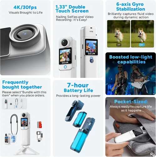 Miniatura 3 de SJCAM C300 4K Cámara de Bolsillo para YouTube y Vlogging, 7H de Autonomía, Cámara Portátil con Estabilización de 6 Ejes, Pantalla Táctil Dual