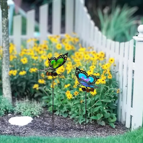 Miniatura 6 de Estacas de jardín de mariposas, kit de mariposa hecho de vidrio y metal, mariposas coloridas decoraciones de jardín pueden hacer que el jardín esté