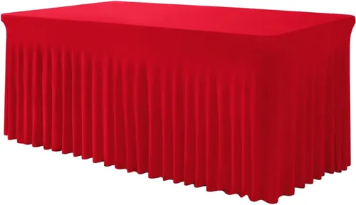 Miniatura 15 de TC27 - Mantel rectangular ajustable de elastano de 4 pies con falda plisada, sin arrugas, mantel rectangular para fiestas, bodas, banquetes