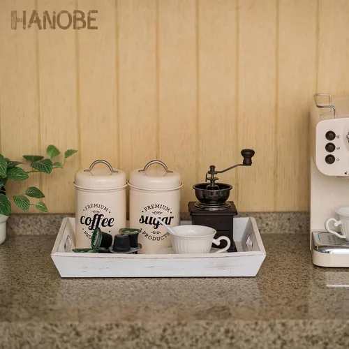 Miniatura 8 de Hanobe Bandeja decorativa de madera para servir: bandejas otomanas de madera rústica para mesa de café, bandeja rectangular con asas para sala
