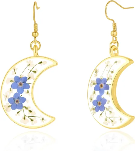 Miniatura 6 de Forget-Me-Not and Queen Anne's Lace Pressed Wildflower Earrings Pressed Flower Earrings Handmade Drop and Dangle Earrings Gift for Woman
