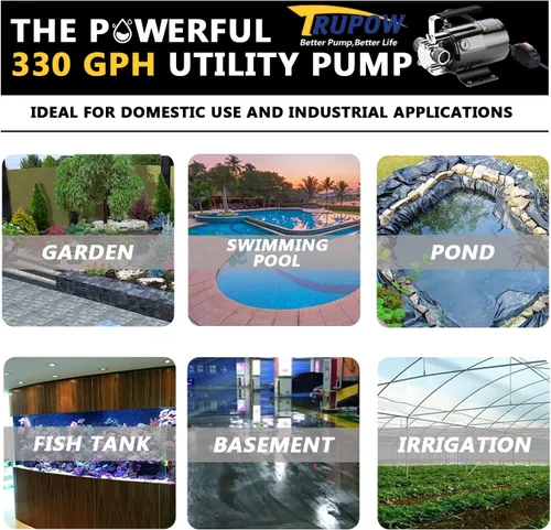 Miniatura 6 de Trupow 1/10HP 330GPH mini bomba eléctrica portátil de transferencia del sumidero de 115 voltios con interruptor de encendido/apagado (solo bomba)