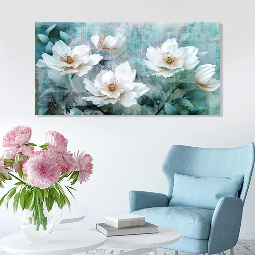 Miniatura 5 de Arte de pared de rosas abstractas para sala de estar, pintura verde gris de 30 x 60 pulgadas, pinturas de acuarela flores floribunda enmarcadas