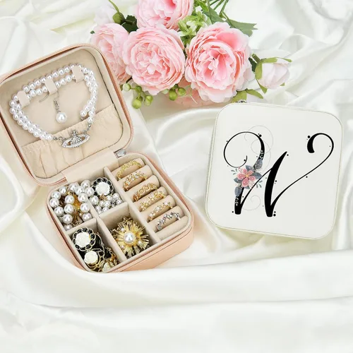 Miniatura 7 de LOKASS Joyero de viaje personalizado con inicial, regalos de dama de honor, organizador pequeño de joyero, día de la madreregalo de cumpleaños
