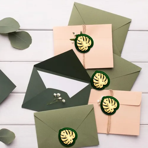 Miniatura 5 de CRASPIRE Monstera - Sello de cera de hojas para sellar plantas, retro, vintage, extraíble, latón, cabeza con mango de madera, para invitaciones