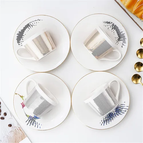 Miniatura 5 de Juego de tazas de café, taza de espejo y platillo creativo de lujo, taza de imagen invertida, taza de té de porcelana con incrustaciones doradas
