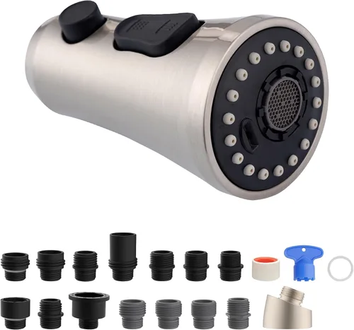 Miniatura 14 de Hibbent Cabezal pulverizador extraíble, boquilla rociadora de 3 funciones certificada por NSF/ANSI/CAN 61 y CUPC, 15 adaptadores, repuesto de Bronce