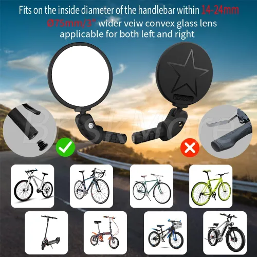 Miniatura 2 de BriskMore Espejos de bicicleta, espejo de extremo de barra de bicicleta, lente convexa de vidrio HD, espejo retrovisor de bicicleta seguro, fácil