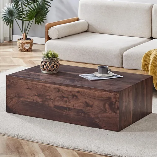 Miniatura 31 de Mesa de café rústica marrón para sala de estar, mesas centrales rectangulares modernas, elegante mesa de cóctel de madera para oficina en casa