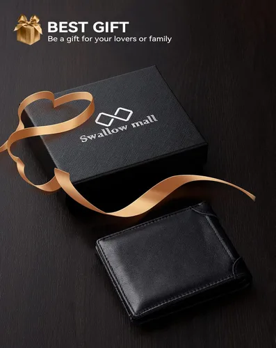 Miniatura 8 de Swallowmall Cartera de piel con bloqueo Rfid para hombre, billetera plegable con tarjeta extraíble, 2 ventanas para identificación, 10 ranuras