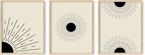 Miniatura 134 de HAUS AND HUES Arte de pared bohemia moderna de mediados de siglo - Arte boho, neutro, decoración de pared con sol (Marco negro, 12x16)