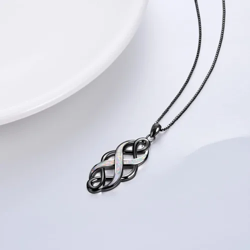 Miniatura 4 de YFN Collar con colgante de ópalo creado con nudo celta irlandés, collares negros de plata esterlina para mujeres y hombres de 18 pulgadas