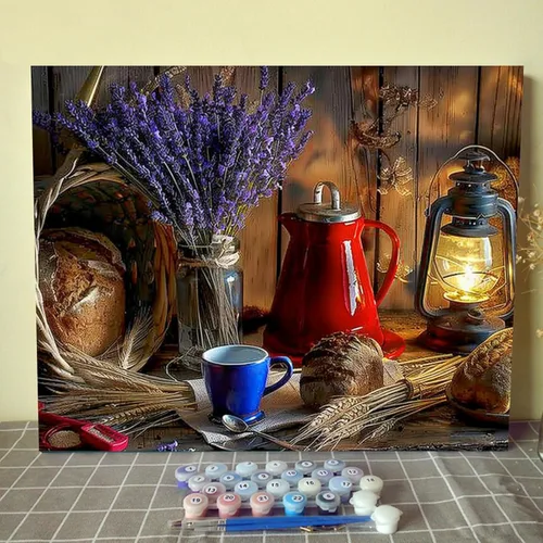 Miniatura 10 de Kits de pintura por números para adultos principiantes, pintura al óleo sobre lienzo de 16 x 20 pulgadas, lámpara de flores y óleo, pigmento 4-Art-06