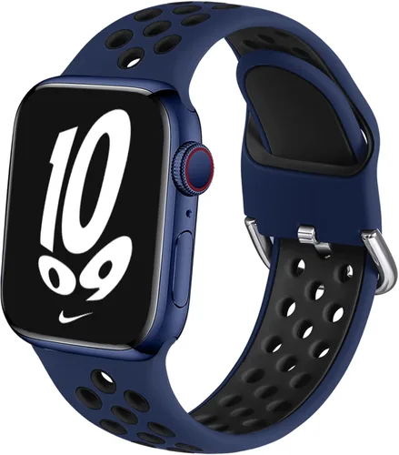Miniatura 10 de Correa deportiva compatible con Apple Watch 42mm 44mm 45mm 46mm 49mm 38mm 40mm 41mm para mujeres y hombres, correa de repuesto transpirable de Negro