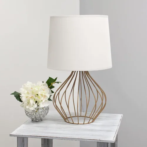 Miniatura 4 de Simple Designs LT2086-WOC Lámpara de mesita de noche ahuecada con cable geométrico, base de cobre con pantalla blanca