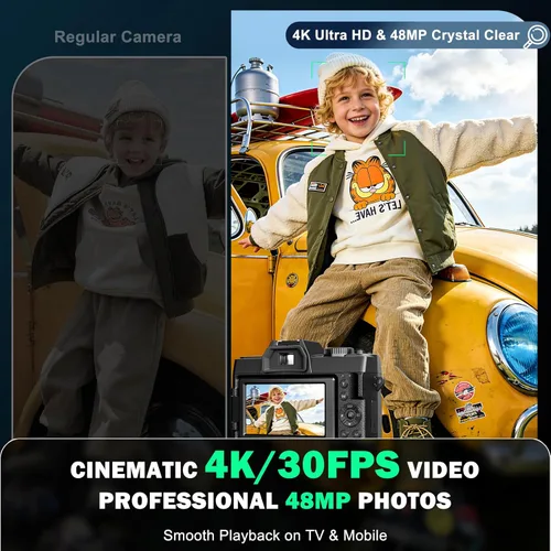 Miniatura 2 de Cámaras digitales para fotografía con control WiFi y aplicación, cámara de vlogging Ture 4K y 48MP para YouTube, compacta