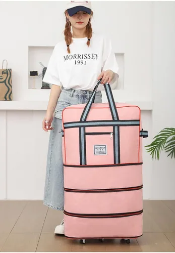 Miniatura 8 de Radefasun Bolsa de viaje Oxford expandible extra grande con ruedas, impermeable, ligera, plegable, maleta, Rosado, Equipaje extensible central