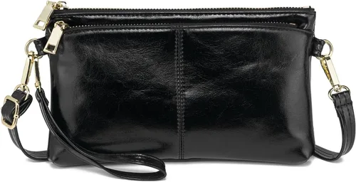 ZOOEASS Bolso pequeño cruzado con triple cierre, monedero ligero de cuero vegano tipo sobre para la muñeca, incluye correa ajustable para el hombro