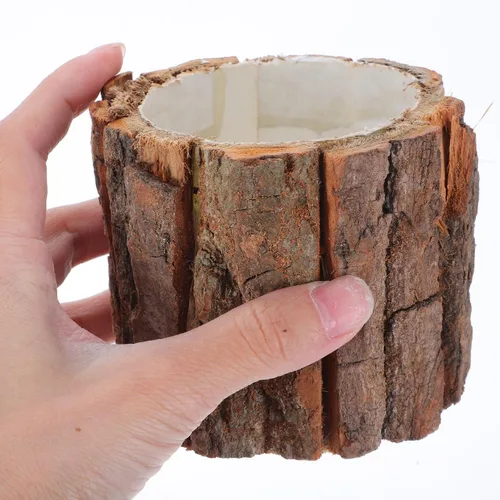 Miniatura 4 de YARNOW Juego de 6 macetas de corteza de madera rústica para decoración de jardín interior y exterior, textura natural, jarrones decorativos