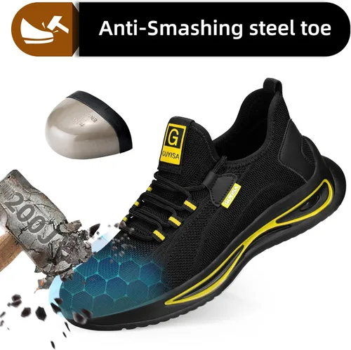 Miniatura 2 de GLANOUDUN Zapatos con punta de acero para hombre, zapatos de trabajo para hombres, zapatos de seguridad ligeros y cómodos, puntera de acero, zapatos
