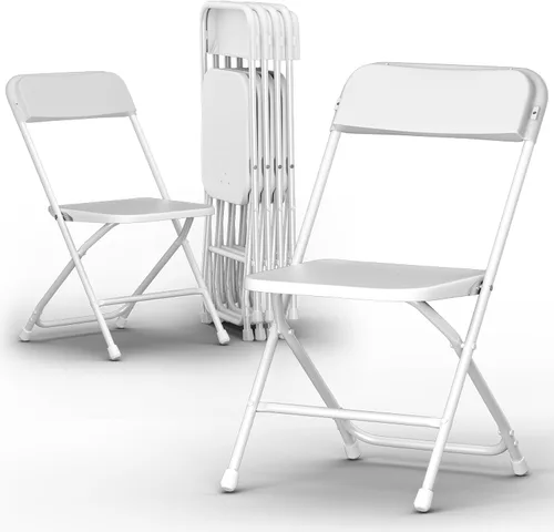 Miniatura 10 de Silla Plegable, Paquete de 4 Sillas Plegables de Plástico Blanco para Interiores y Exteriores, Asiento Comercial Apilable Portátil con Marco