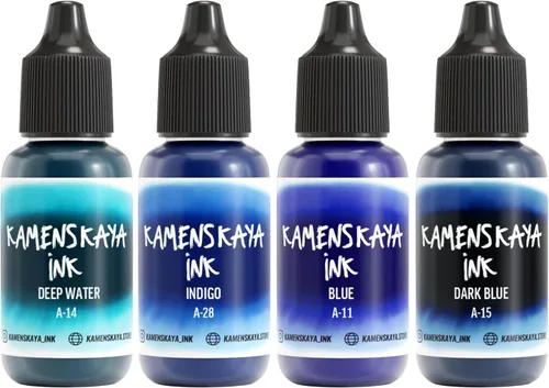Miniatura 18 de Juego de tinta de alcohol Kamenskaya #10: Combinación de colores combinados de tintas de alcohol, 4 piezas. 0.51 fl oz (15 ml) cada una