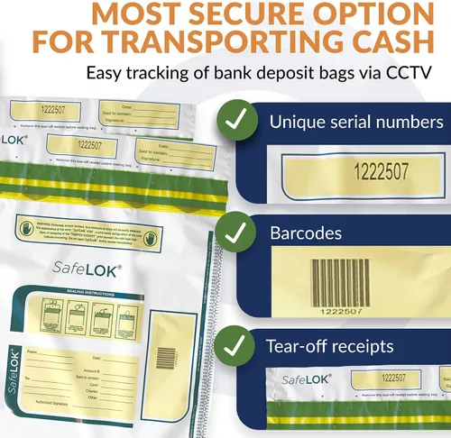 Miniatura 6 de ControlTek SafeLok 585088 - Bolsa de 500 unidades, transparente con bolsillo, 500 bolsas de depósito a prueba de manipulaciones, bolsillo exterior