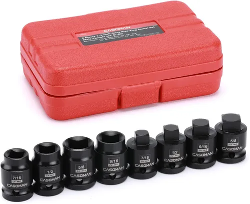 Miniatura 2 de CASOMAN Juego de enchufes de tubo de transmisión de 1/2 pulgada, 8 unidades, Cr-Mo, SAE, macho/hembra, 7/16", 1/2", 5/8", 9/16", unidad cuadrada
