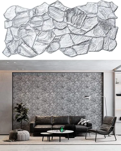 Miniatura 13 de Dundee Deco Paneles de pared 3D - Paneles de pared de PVC de piedra sintética blanca y gris para decoración de pared interior, sala de estar, Gris