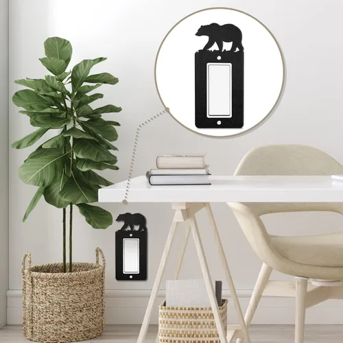 Miniatura 5 de Kingdder 12 piezas de metal para interruptor de luz de oso, alce, árbol, montaña, alce, placa de interruptor de luz negra, cubierta de pared