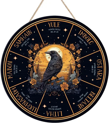Miniatura 44 de Artsy Woodsy Letrero de madera de la rueda del año (no tallado) para decoración del hogar, bruja, pagana, Wicca, días festivos celtas, regalos 25