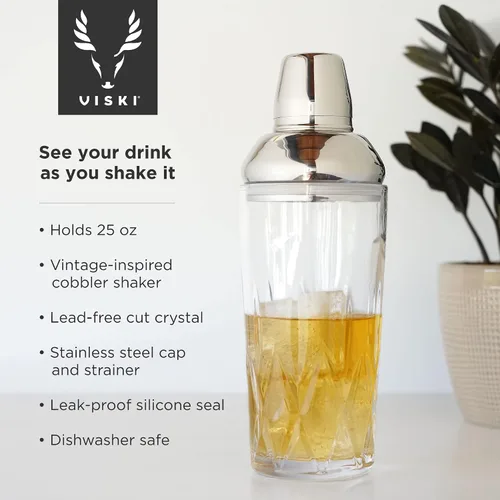 Miniatura 2 de Viski Admiral - Coctelera para cócteles fríos, Margarita, Whisky Sour, vaso de cristal cortado con tapa de acero inoxidable y colador, elegante