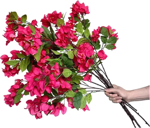 Miniatura 5 de Paquete de 8 tallos de flores artificiales, ramas de buganvilla de seda para centros de mesa de boda, camino de mesa, decoración