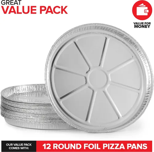 Miniatura 2 de Stock Your Home Sartenes de aluminio desechables para pizza de 12 pulgadas (paquete de 12 unidades), molde redondo de focaccia para pizzas