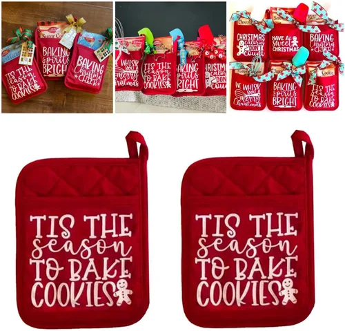 Miniatura 11 de Kit de hornear para ollas de Navidad, soportes para ollas con bolsillos, adornos para guantes de horno, paquete de galletas de cocina para vecinos