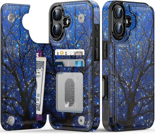 Miniatura 122 de FUNMIKO Funda tipo cartera para iPhone 13 con tarjetero, bloqueo RFID, protección de grado militar y obras de arte impresas con rayos UV, cierre